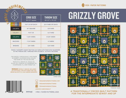 Grizzly Grove Quilt Pattern – Bear & Checkered Quilt by Art East Quilting Co | Fat Quarter Friendly, Crib and Throw Sizes