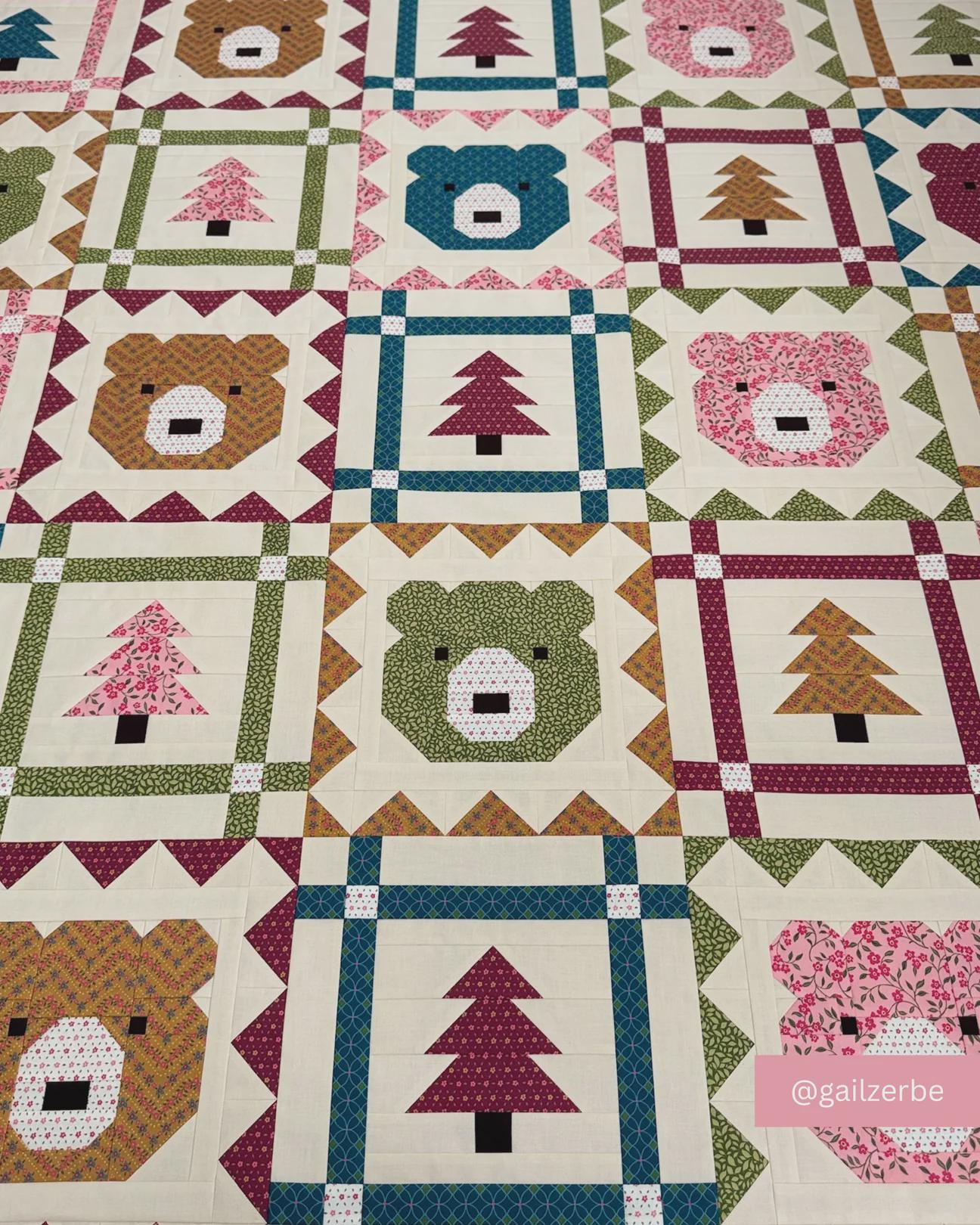 Grizzly Grove Quilt Pattern – Bear & Checkered Quilt by Art East Quilting Co | Fat Quarter Friendly, Crib and Throw Sizes