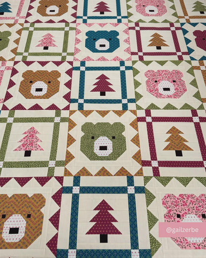 Grizzly Grove Quilt Pattern – Bear & Checkered Quilt by Art East Quilting Co | Fat Quarter Friendly, Crib and Throw Sizes