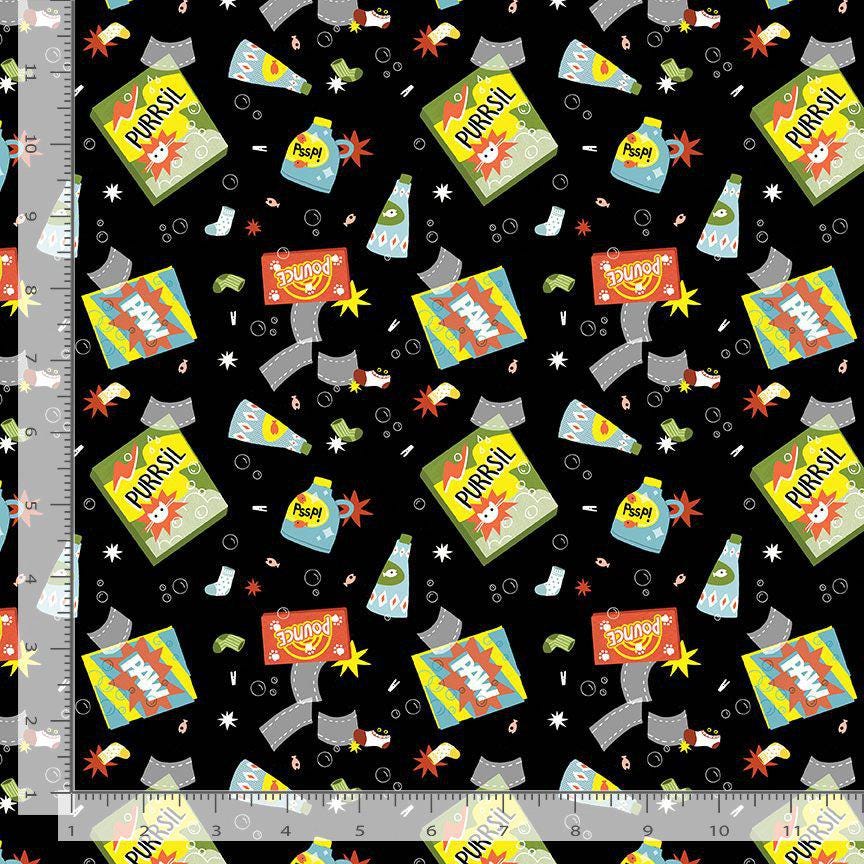 Suds & Purrs Fabric, By Dear Stella, Cats In The Laundry Collection, Cotton By The Yard, Cat Pattern