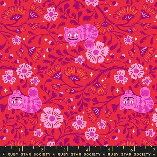 Hello Alice Ruby RS2123 12 Ruby Star#1 – Cheshire Novelty Cats Children – Burgundy | Ruby Star Society | 100% Cotton Fabric by Sarah Watts