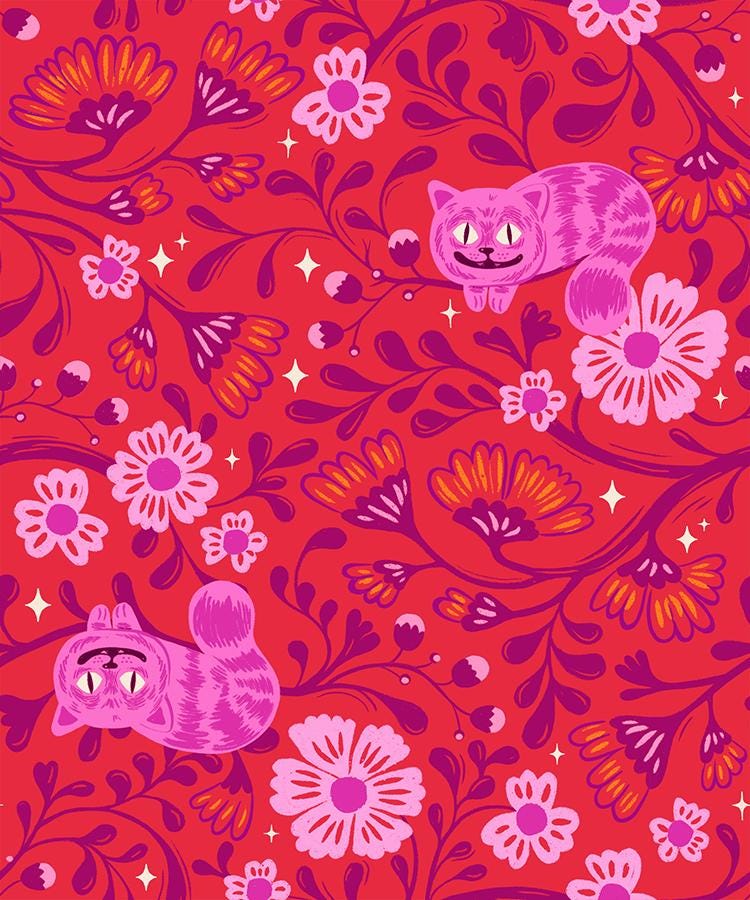 Hello Alice Ruby RS2123 12 Ruby Star#1 – Cheshire Novelty Cats Children – Burgundy | Ruby Star Society | 100% Cotton Fabric by Sarah Watts
