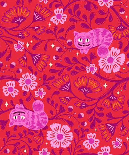 Hello Alice Ruby RS2123 12 Ruby Star#1 – Cheshire Novelty Cats Children – Burgundy | Ruby Star Society | 100% Cotton Fabric by Sarah Watts