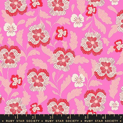 Hello Alice Lipstick RS2126 12 Ruby Star#1, Violets Florals Novelty, Pink, Ruby Star Society 100% Cotton Fabric by Sarah Watts