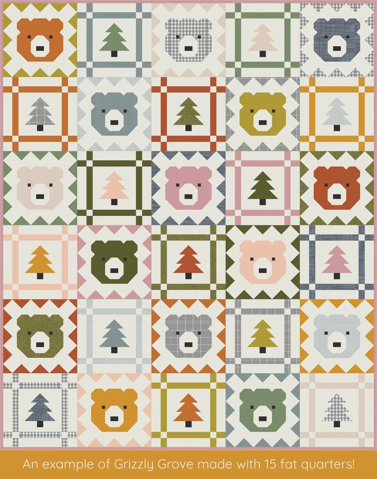 Grizzly Grove Quilt Pattern – Bear & Checkered Quilt by Art East Quilting Co | Fat Quarter Friendly, Crib and Throw Sizes