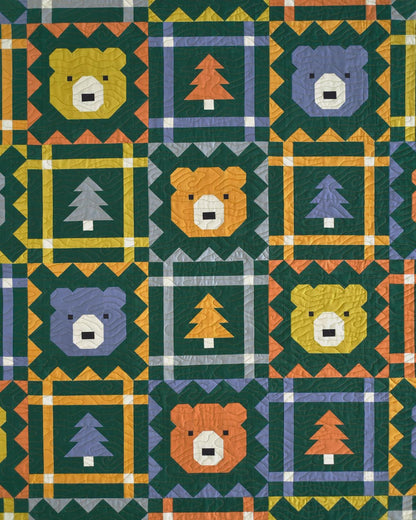 Grizzly Grove Quilt Pattern – Bear & Checkered Quilt by Art East Quilting Co | Fat Quarter Friendly, Crib and Throw Sizes