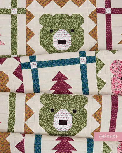 Grizzly Grove Quilt Pattern – Bear & Checkered Quilt by Art East Quilting Co | Fat Quarter Friendly, Crib and Throw Sizes