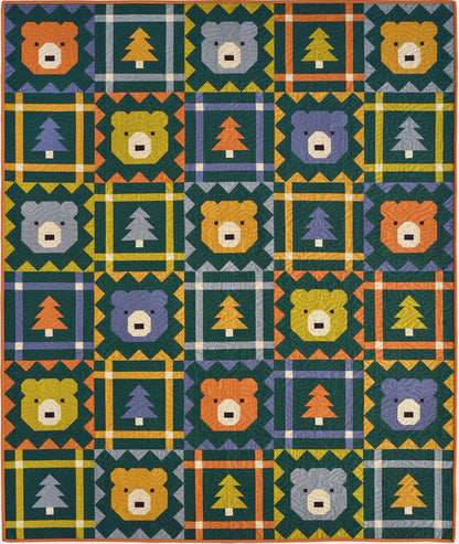 Grizzly Grove Quilt Pattern – Bear & Checkered Quilt by Art East Quilting Co | Fat Quarter Friendly, Crib and Throw Sizes