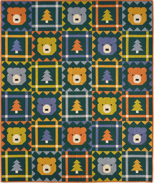 Grizzly Grove Quilt Pattern – Bear & Checkered Quilt by Art East Quilting Co | Fat Quarter Friendly, Crib and Throw Sizes
