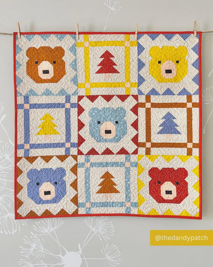 Grizzly Grove Quilt Pattern – Bear & Checkered Quilt by Art East Quilting Co | Fat Quarter Friendly, Crib and Throw Sizes