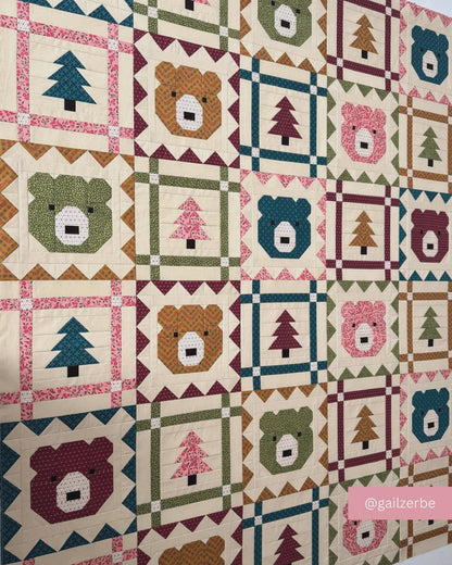 Grizzly Grove Quilt Pattern – Bear & Checkered Quilt by Art East Quilting Co | Fat Quarter Friendly, Crib and Throw Sizes