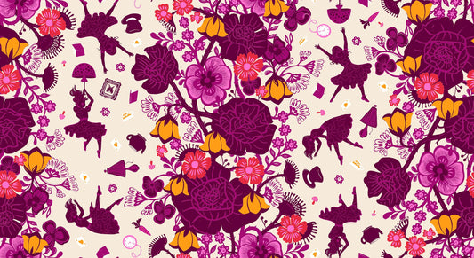 Hello Alice – Rabbit Hole Novelty Damask Floral – Natural | Ruby Star Society RS2121-11 | 100% Cotton Quilting Fabric by Sarah Watts