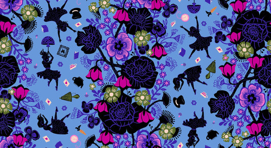 Hello Alice – Rabbit Hole Novelty Damask Floral – Light Blue | Ruby Star Society RS2121-14 | 100% Cotton Quilting Fabric by Sarah Watts