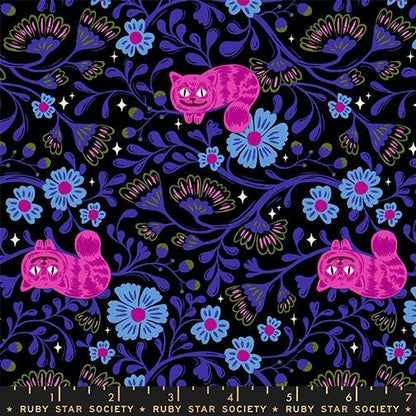 Hello Alice Black RS2123 14 Ruby Star#1 – Cheshire Novelty Cats Children – Black | Ruby Star Society | 100% Cotton Fabric by Sarah Watts