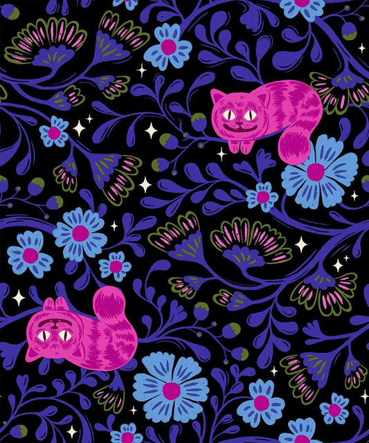 Hello Alice Black RS2123 14 Ruby Star#1 – Cheshire Novelty Cats Children – Black | Ruby Star Society | 100% Cotton Fabric by Sarah Watts