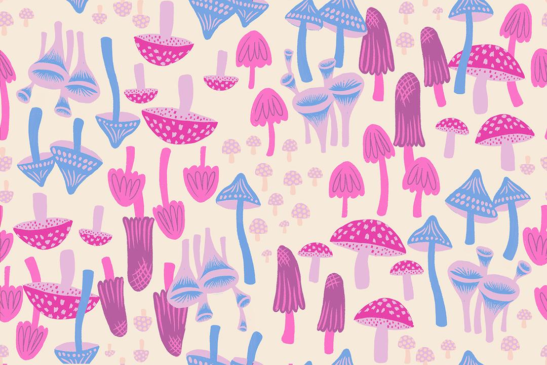 Hello Alice Shell RS2124 11 Ruby Star#1 – Mushroom Land Novelty Nature Kitsch, Natural, Ruby Star Society 100% Cotton Fabric by Sarah Watts