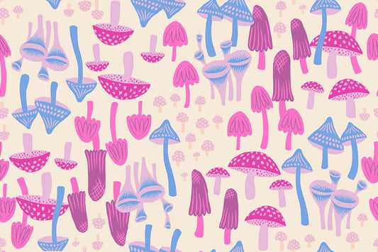 Hello Alice Shell RS2124 11 Ruby Star#1 – Mushroom Land Novelty Nature Kitsch, Natural, Ruby Star Society 100% Cotton Fabric by Sarah Watts