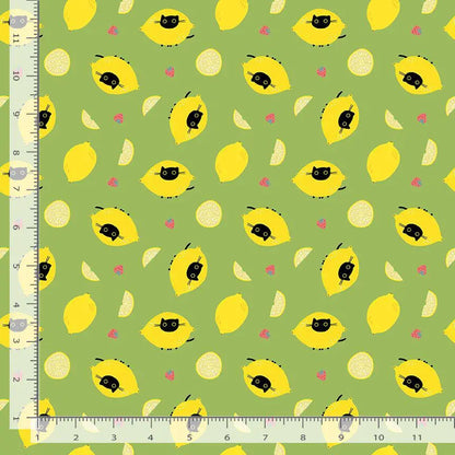 Sour Puss | 100% Cotton Fabric | Designed by Leezaworks for Dear Stella, Black Cats and Lemon