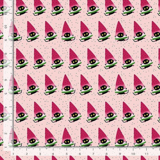 One In A Meowlon | 100% Cotton Fabric | Designed by Leezaworks for Dear Stella, Black Cats and Watermelon