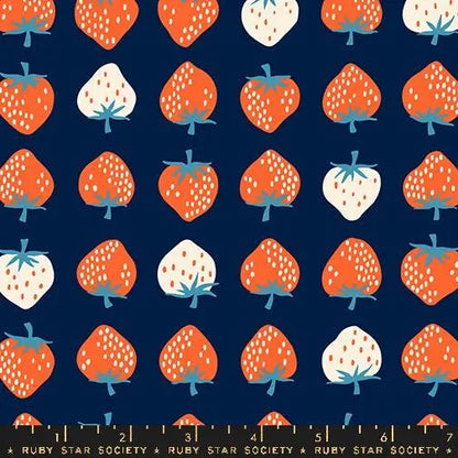 Strawberry Navy RS3084 23 Ruby Star#1 – Strawberry Novelty Strawberry Retro Kitsch, Ruby Star Society 100% Cotton Fabric by Kimberly Kight
