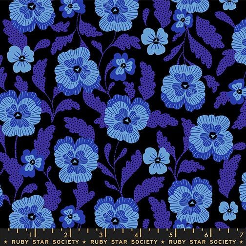 Hello Alice Black RS2126 16 Ruby Star#1, Violets Florals Novelty, Black, Ruby Star Society 100% Cotton Fabric by Sarah Watts