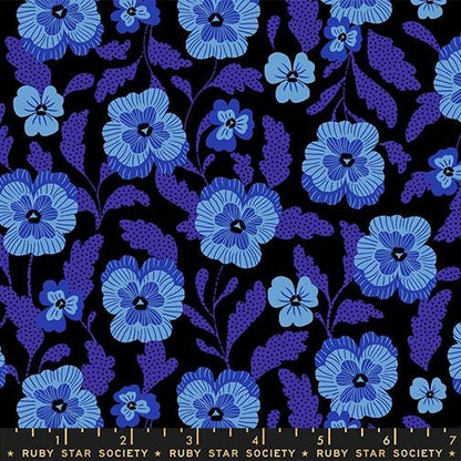 Hello Alice Black RS2126 16 Ruby Star#1, Violets Florals Novelty, Black, Ruby Star Society 100% Cotton Fabric by Sarah Watts