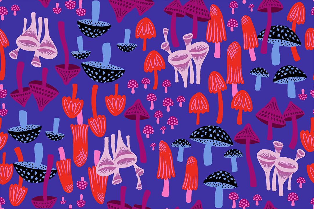 Hello Alice Blacklight RS2124 14 Ruby Star#1 – Mushroom Land Novelty, Purple, Ruby Star Society 100% Cotton Fabric by Sarah Watts
