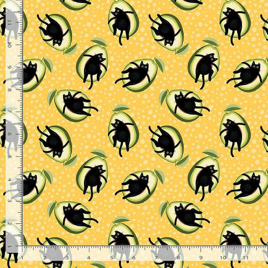Avocatos | 100% Cotton Fabric | Designed by Leezaworks for Dear Stella, Black Cats and Avocados