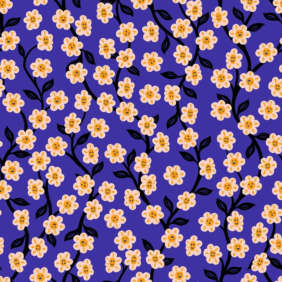 Hello Alice Blacklight RS2128 14 Ruby Star#1, Chatty Garden Florals Children, Ruby Star Society 100% Cotton Fabric by Sarah Watts