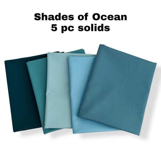 Shades of Ocean, AGF Fabric Bundle – 5 Solids in Blue + Aqua – Fat Quarter, or Yardage Options