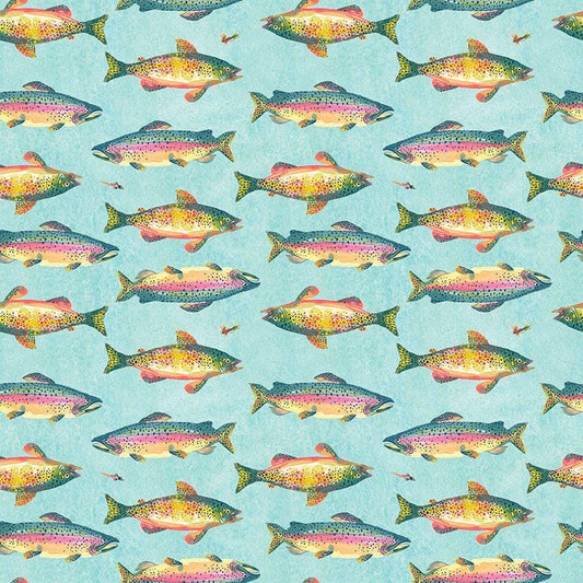 Trout – Light Blue | Kerstin Stock for Dear Stella | 100% Cotton Fabric | STELLA-DKS3334 | 44/45” Cotton | Yard, Half Yard, Quarter Yard