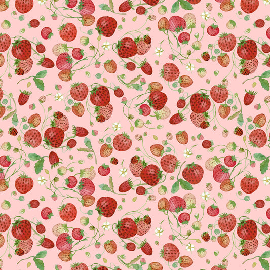 Strawberries Fabric by Betsy Olmsted 54772D-6 Pink Cotton by the Yard Windham Fabrics