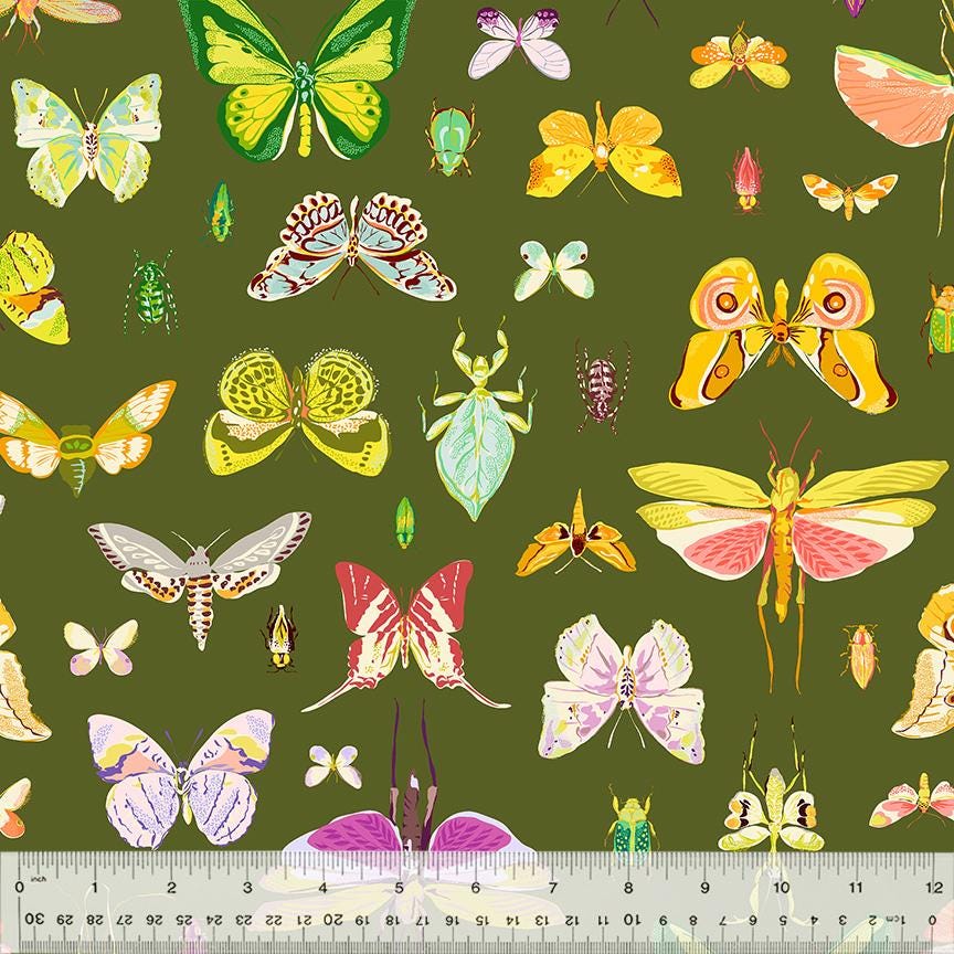 Butterflies In Green Fabric by Tamara Kate 54652-3 Olive Cotton by the Yard Windham Fabrics