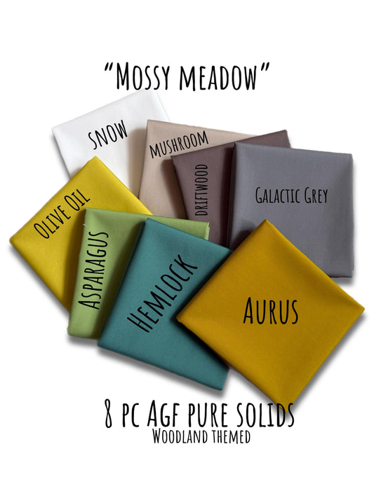 Mossy Meadow Pure Solids Bundle – 8 Pc Earthy Neutrals – Art Gallery Fabrics – Forest-Inspired Quilting Cotton