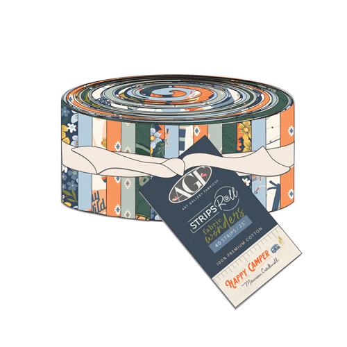 Happy Camper Strips Roll – 40 Precut 2.5" Strips | Jelly Roll designed by Maureen Cracknell for AGF – 100% Premium Cotton Quilting Fabric