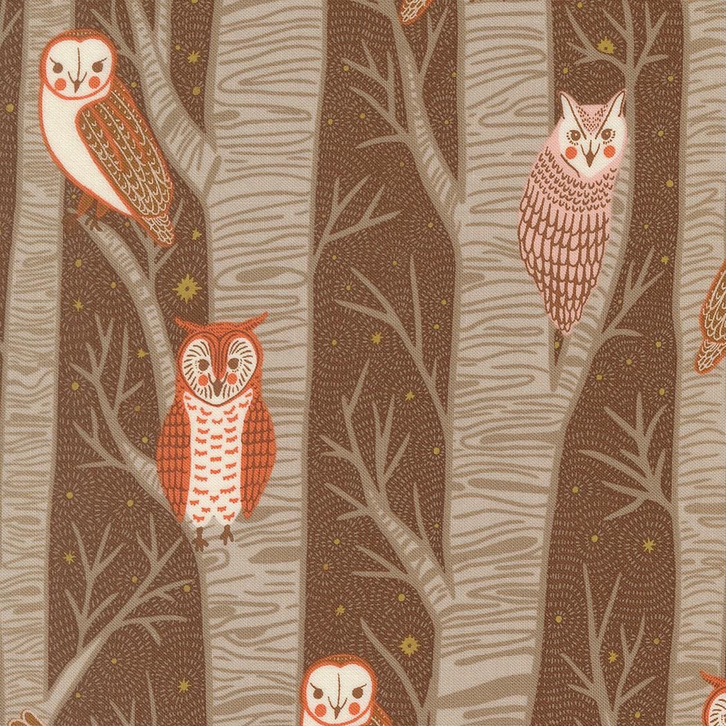Night Owl Novelty Owls Trees (Cocoa) – Night Owl Collection by Gingiber for Moda Fabrics | 100% Cotton Quilting Fabric, Sold by the Yard