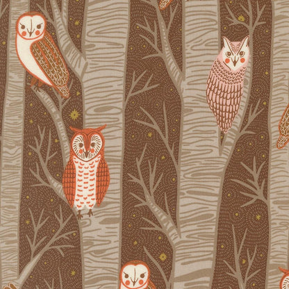 Night Owl Novelty Owls Trees (Cocoa) – Night Owl Collection by Gingiber for Moda Fabrics | 100% Cotton Quilting Fabric, Sold by the Yard