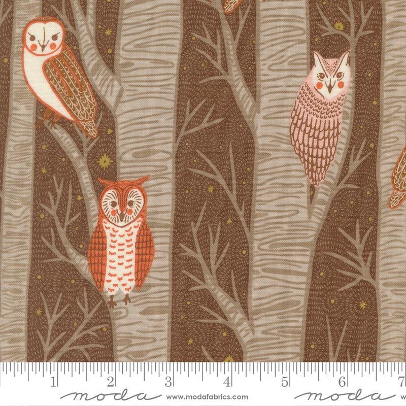 Night Owl Novelty Owls Trees (Cocoa) – Night Owl Collection by Gingiber for Moda Fabrics | 100% Cotton Quilting Fabric, Sold by the Yard