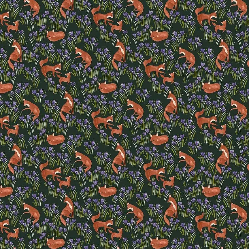 Crocus Field Midnight – Dear Stella Fabric by Fay Nye | Floral Forest | 100% Cotton Digital Print | Yardage, Half Yard, Quarter Yard