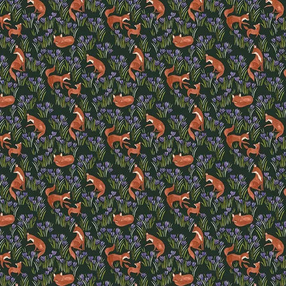 Crocus Field Midnight – Dear Stella Fabric by Fay Nye | Floral Forest | 100% Cotton Digital Print | Yardage, Half Yard, Quarter Yard