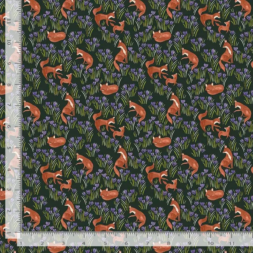 Crocus Field Midnight – Dear Stella Fabric by Fay Nye | Floral Forest | 100% Cotton Digital Print | Yardage, Half Yard, Quarter Yard
