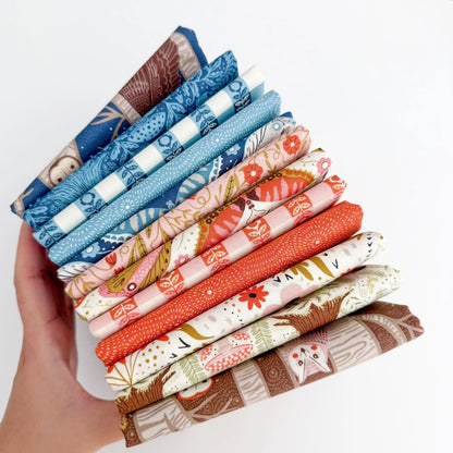 Night Owl Curated Bundle – 12 Pc Cotton Set by By Gingiber for Moda Fabrics | Modern Floral, Owl, Butterfly Prints