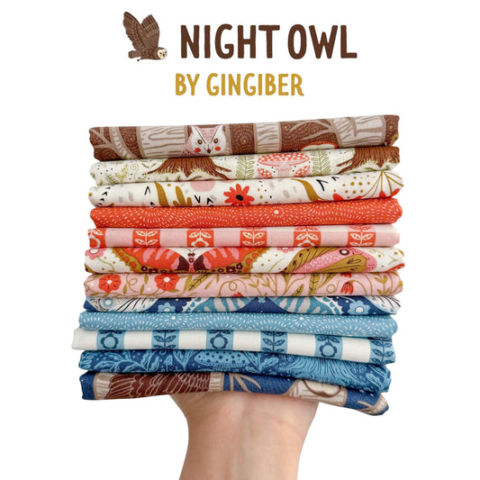Night Owl Curated Bundle – 12 Pc Cotton Set by By Gingiber for Moda Fabrics | Modern Floral, Owl, Butterfly Prints
