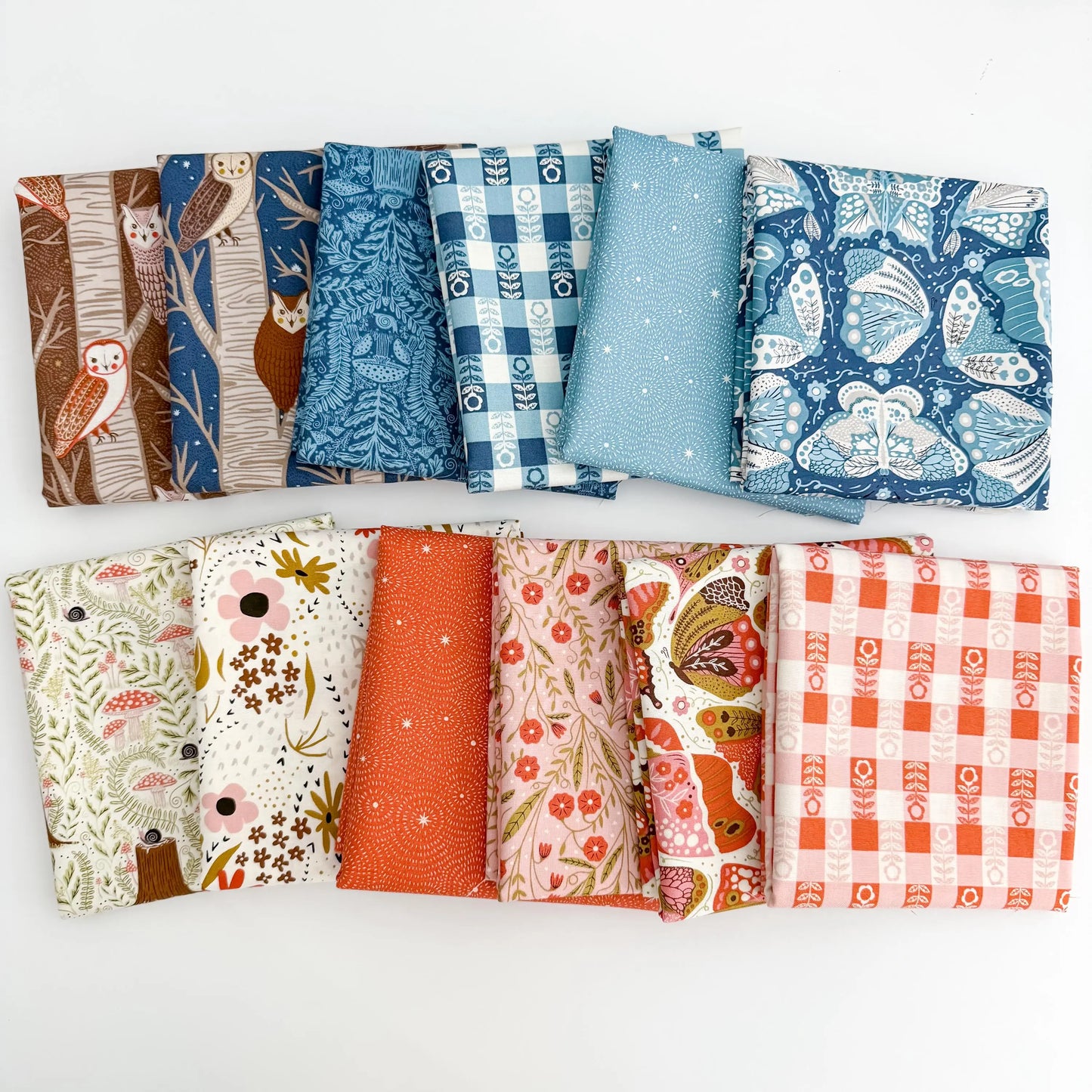 Night Owl Curated Bundle – 12 Pc Cotton Set by By Gingiber for Moda Fabrics | Modern Floral, Owl, Butterfly Prints