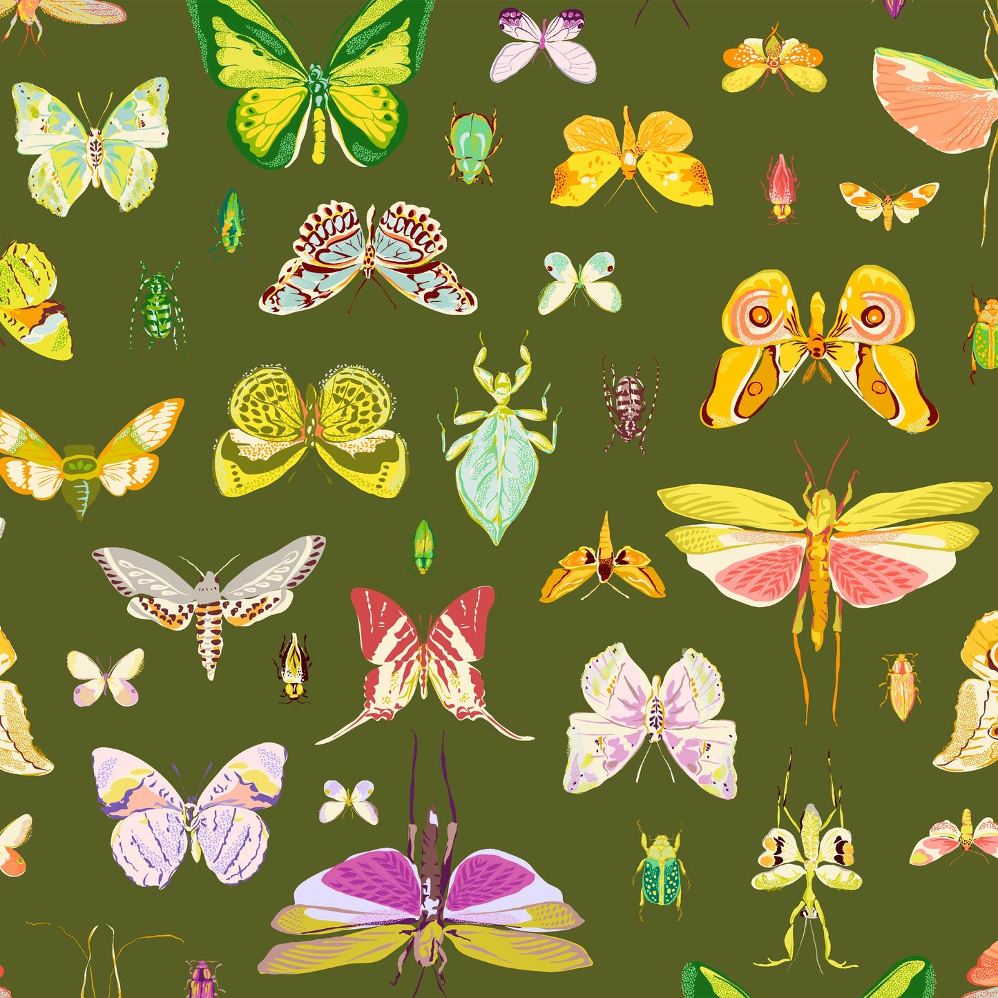 Butterflies In Green Fabric by Tamara Kate 54652-3 Olive Cotton by the Yard Windham Fabrics