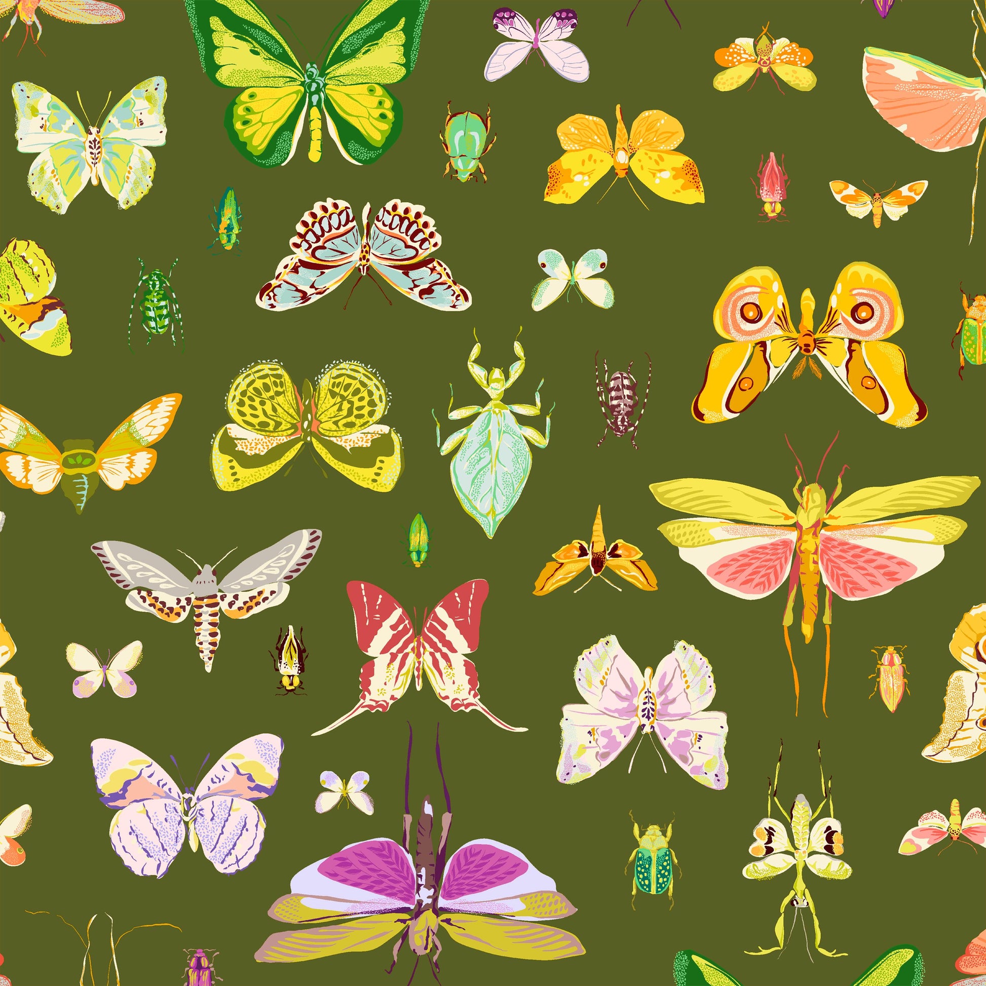 Butterflies In Green Fabric by Tamara Kate 54652-3 Olive Cotton by the Yard Windham Fabrics