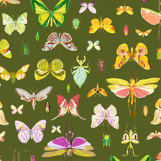 Butterflies In Green Fabric by Tamara Kate 54652-3 Olive Cotton by the Yard Windham Fabrics