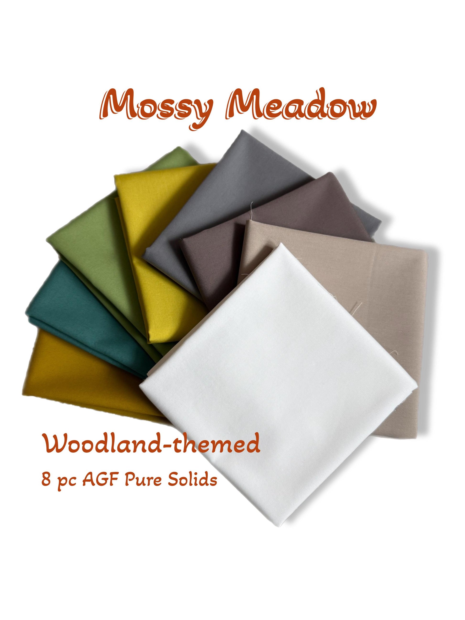 Mossy Meadow Pure Solids Bundle – 8 Pc Earthy Neutrals – Art Gallery Fabrics – Forest-Inspired Quilting Cotton