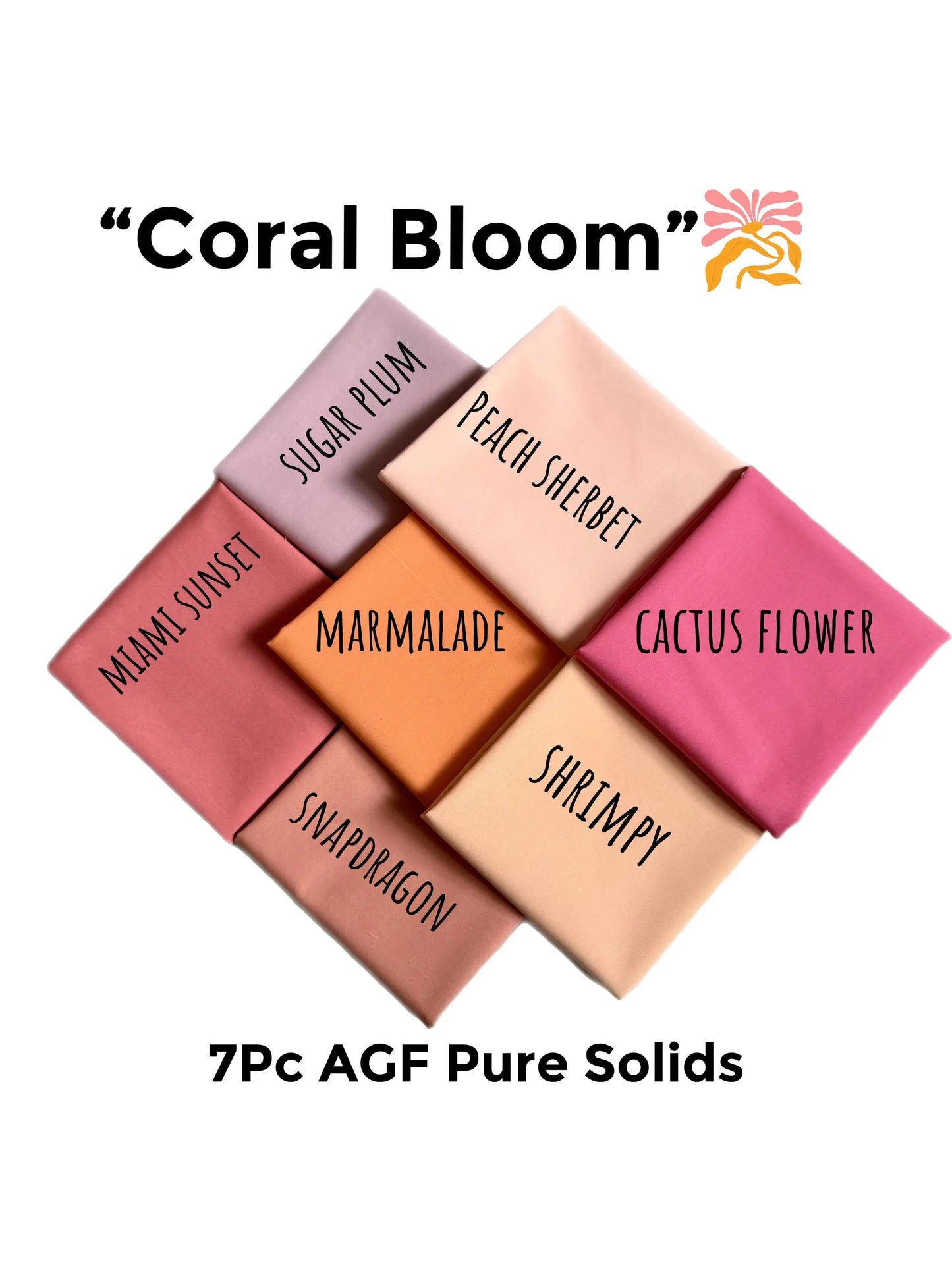 Coral Bloom Bundle - 7 Pc - Coordinating AGF Pure Solids in Pink, Orange, Coral tones
