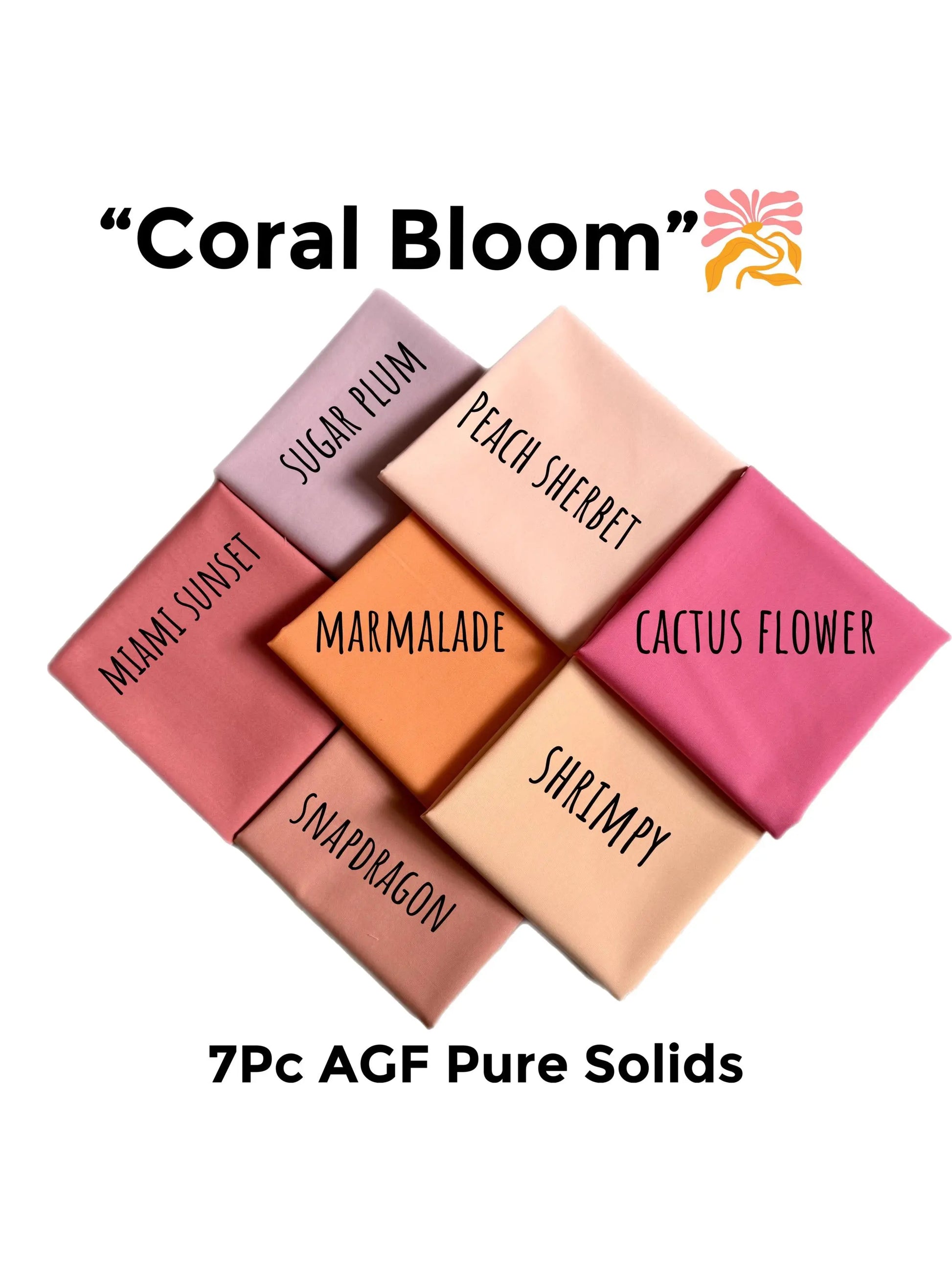 Coral Bloom Bundle - 7 Pc - Coordinating AGF Pure Solids in Pink, Orange, Coral tones